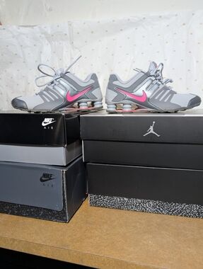 Nike Gray and Pink Shox Athletic Sneakers
